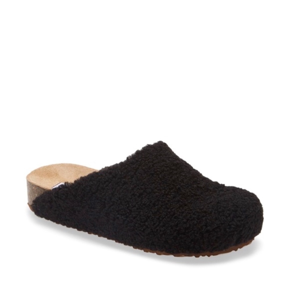 NEW Steve Madden Vesa Black Faux Shearling Slippers Size 9